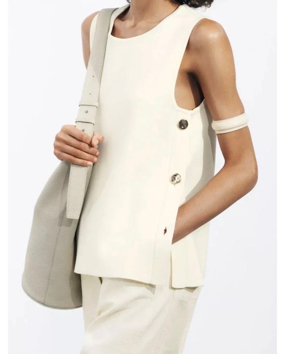Zara Ivory-Cream Gold Side Buttoned Knit Vest Top Size M NWOT